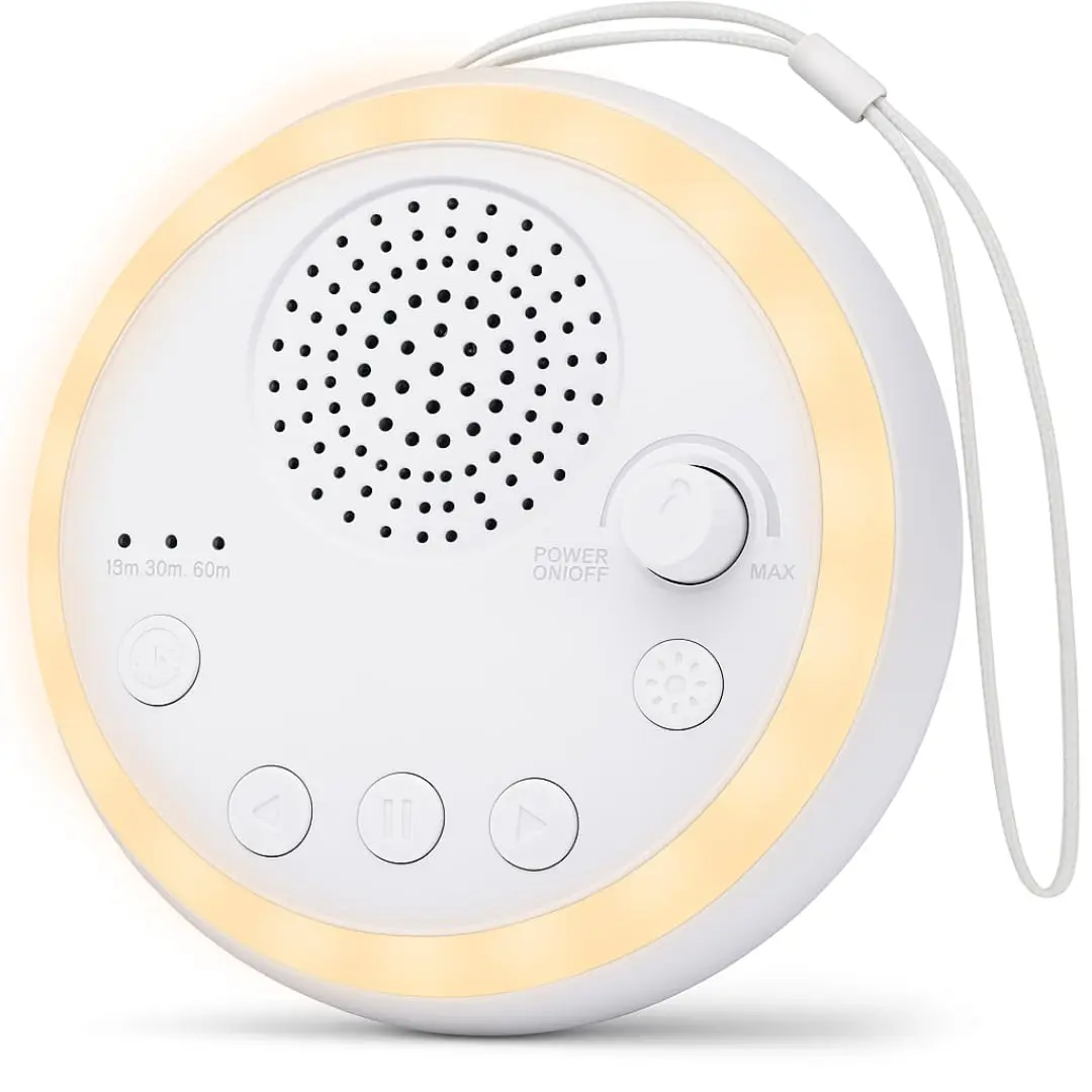 Aparelho de Ruído Branco para Bebê — 16 Sons Naturais, Recarregável USB-C, Luz LED Noturna, Temporizador 15/30/60 e Design Portátil, Melhora o Sono e Reduz Ansiedade e Estresse — Cor Branco