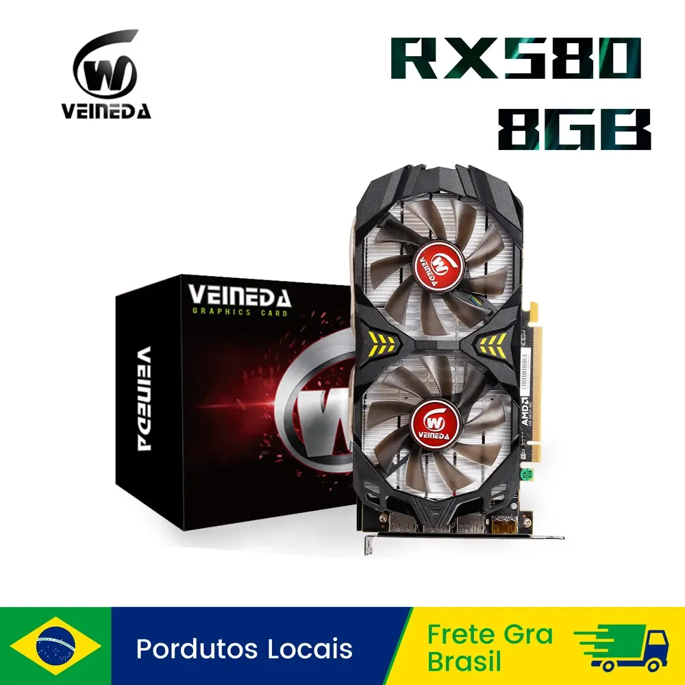 Placas de Vídeo Veineda RX 580 8GB 6PIN 2048SP Placa de Vídeo para Jogos GDDR5 256Bit PCI Express 3.0 ×16 GPU rx580 8g