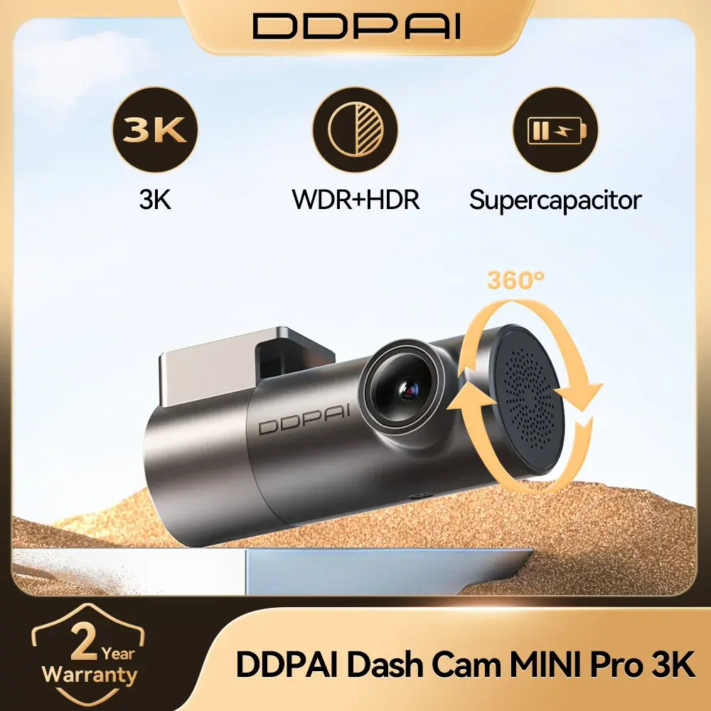 Câmera Veicular DDPAI MINI Pro 3K HDR 1620P com WiFi, Visão Noturna, WDR, Controle por Voz e Monitoramento de Estacionamento 24H 143 ° FOV - 1