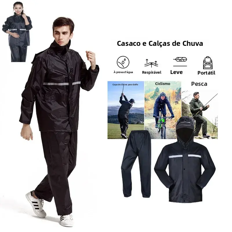 Conjunto Capa Chuva Impermeável Moto Calça Blusa Gorro Capa de chuva refletora Capa de chuva unissex para ciclismo Proteção leve