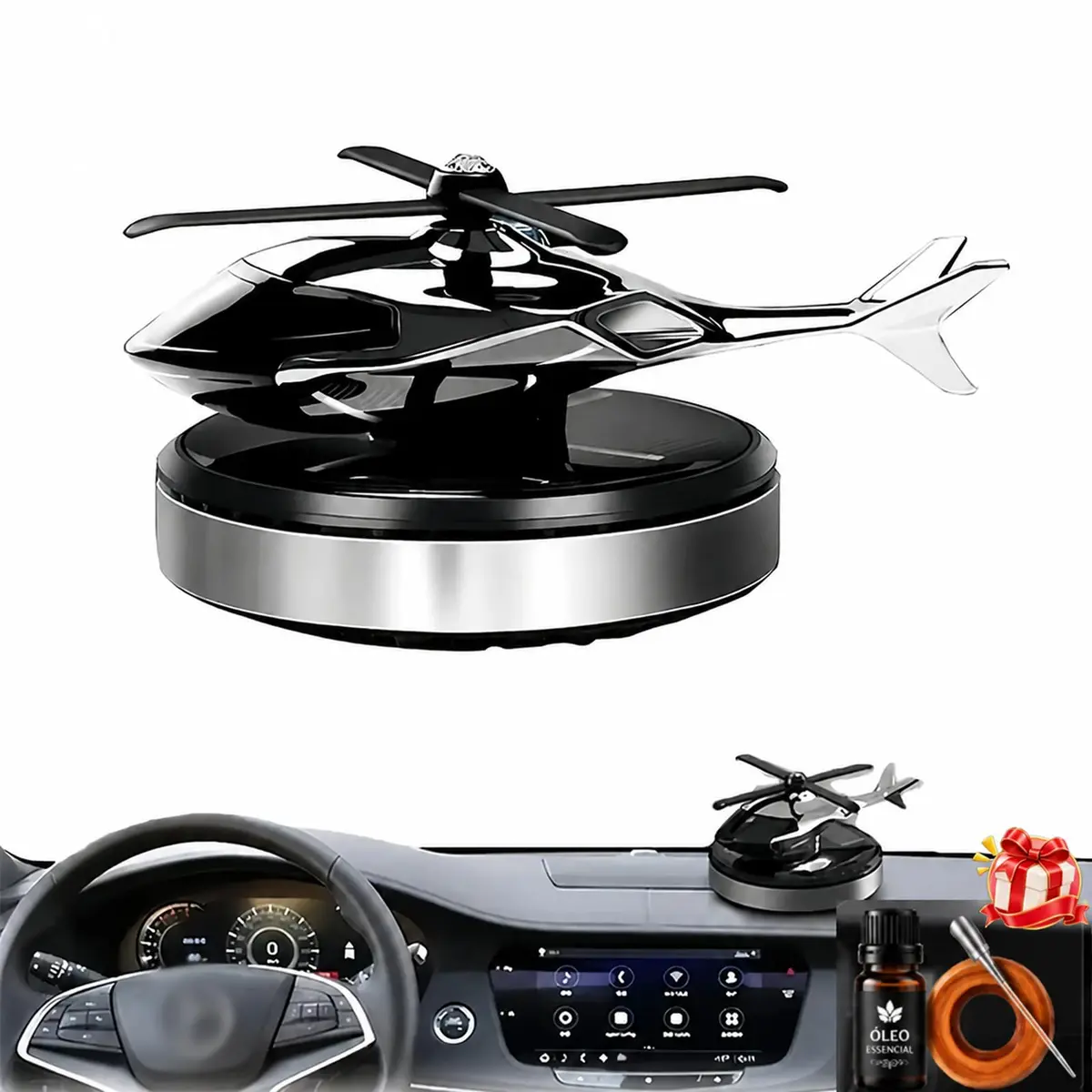 Aromatizador Solar para Carro Modelo Helicóptero Perfume Automotivo | Energia Solar, Design Helicóptero, Uso Automotivo, Perfume para Carro