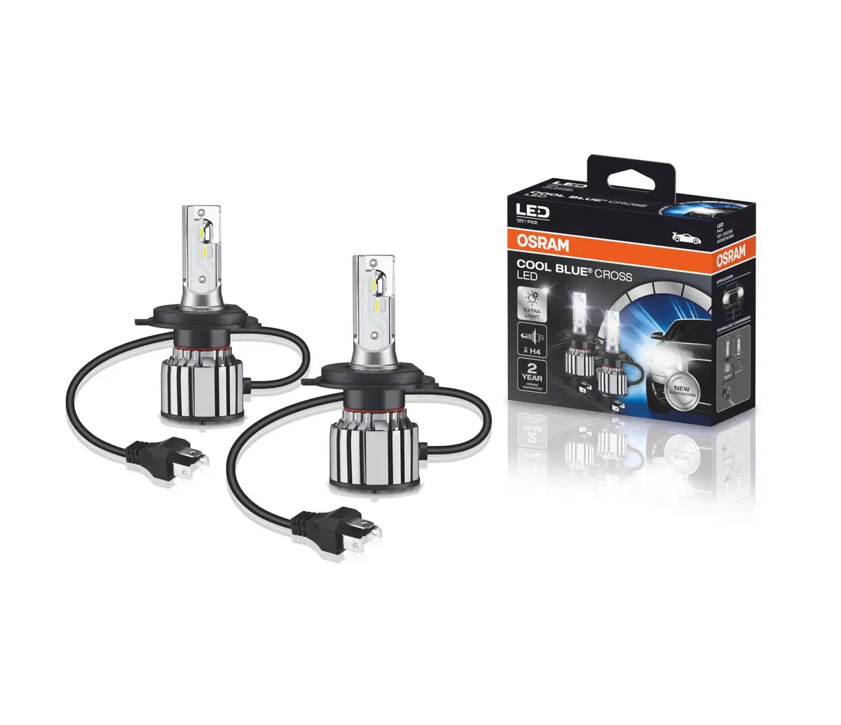 KIT LED COOL BLUE CROSS H4 OSRAM - 64193CW CBC - Potência 23W - Tensão 12V - 2 anos de Garantia - 6000K Branca Azulada