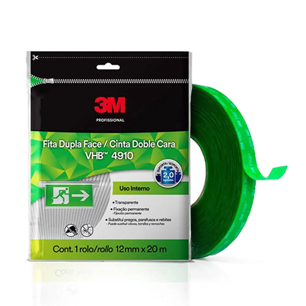 3M Fita Dupla-face VHB 4910 Uso Interno 12 mm x 20 m 1 Unidade | Suporta até 2 kg com colagem permanente, Alta resistência e durabilidade, Espuma firme e aplicação limpa e rápida