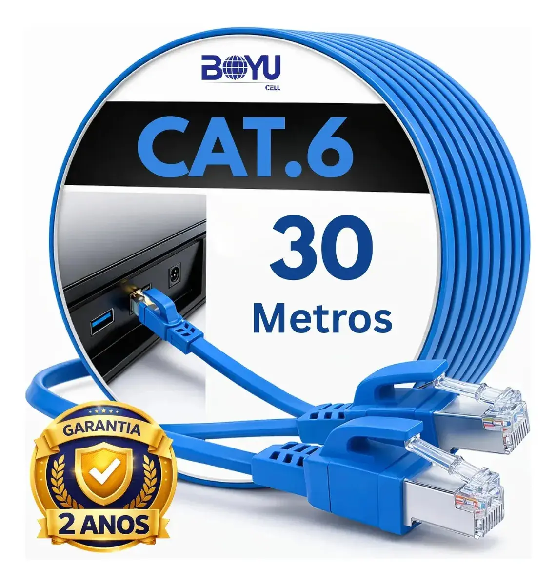 Cabo De Rede Internet 30m 30 Metros Cat6 Azul Crimpado Giga Lan Ethernet Boyu Cell - 1