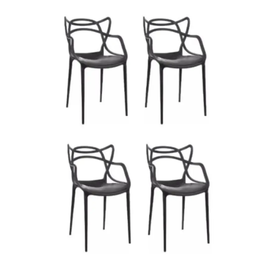 Kit 4 Cadeiras de Jantar em Polipropileno Preto para Sala e Cozinha(ALLEGRA | Kit com 4 cadeiras em polipropileno para sala de jantar e cozinha; formato e medidas variam conforme o modelo escolhido.