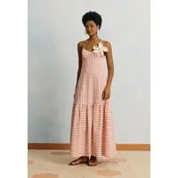 Vestido Longo Flor Crochê Listrado Vermelho - 1