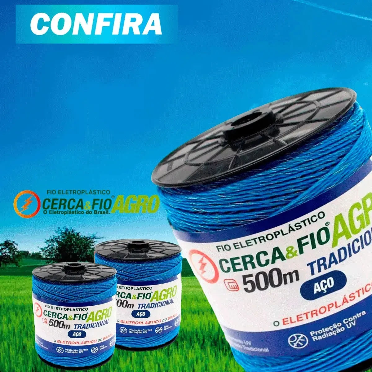 Fio Eletroplástico Azul 500m Cerca Elétrica Rural UV 6 Aço Igecast thumbnail 3