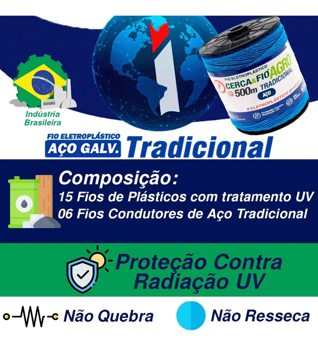 Fio Eletroplástico Azul 500m Cerca Elétrica Rural UV 6 Aço Igecast thumbnail 4