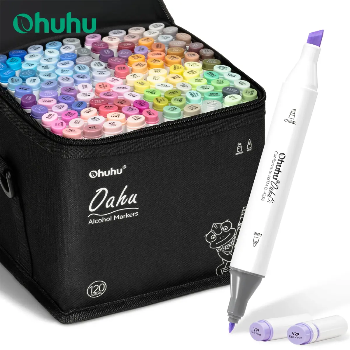 Ohuhu Oahu Novo conjunto de canetas marcadoras de 120 cores, marcadores de arte com álcool, pontas duplas, caneta de feltro, esboço, desenho, grafite, mangá, arte escolar - 1