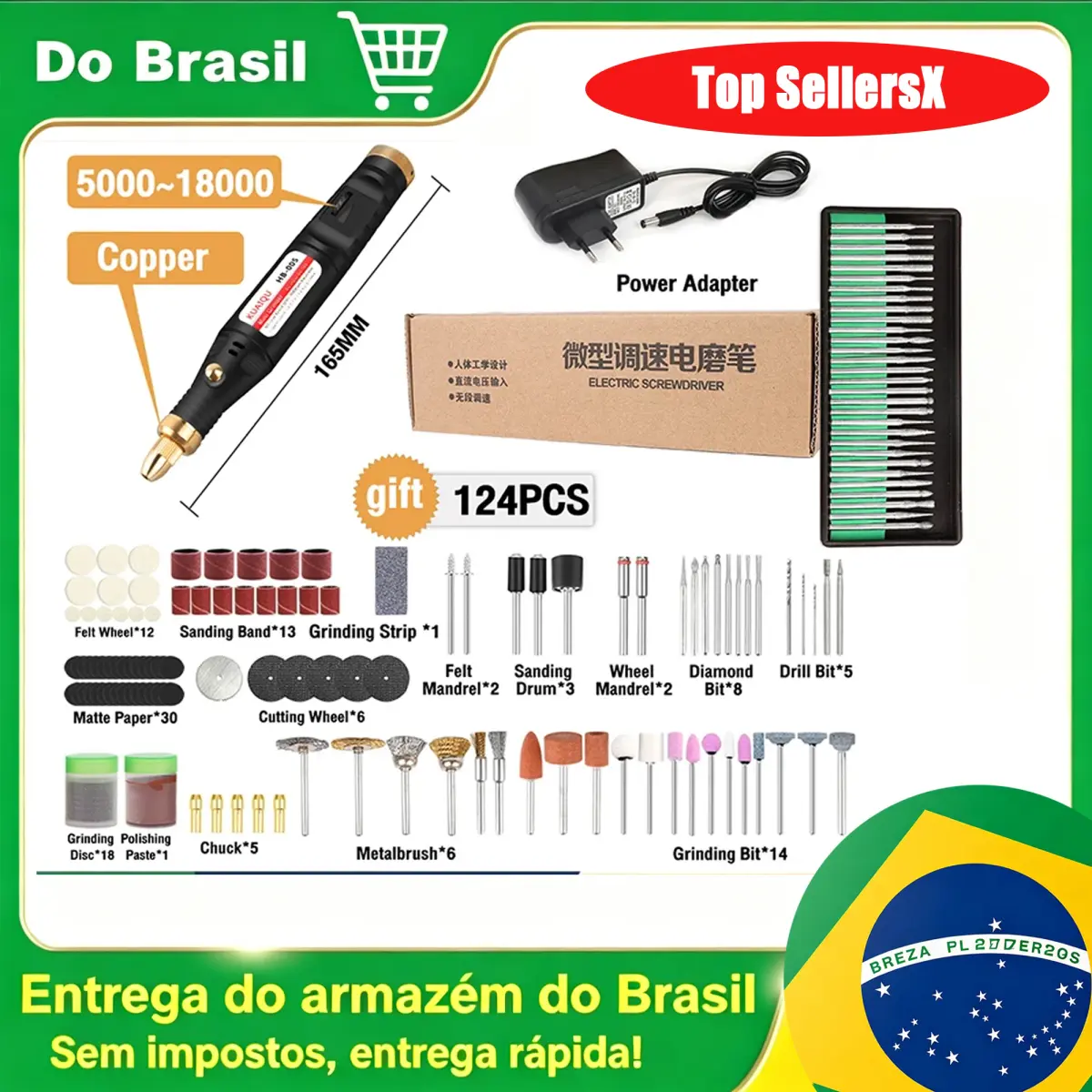 Furadeira Elétrica KUAIQU com 5 Velocidades Ajustáveis, Caneta de Gravação, Ferramenta Rotativa para Corte, Polimento e Perfuração com Acessórios Dremel
