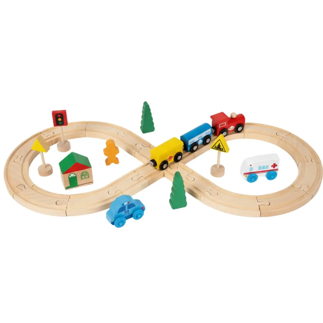 Kinderland Pista de Trem de Madeira Montessori: Brinquedo Educativo para Desenvolvimento Motor, Presente Criativo para Menino e Menina 1+ Anos ou mais, Infantil e Seguro