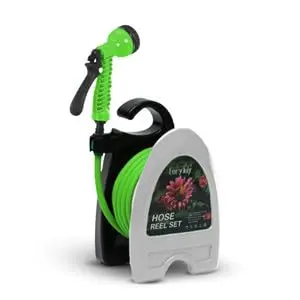 Mangueira De Jardim 10 Metros Com Esguicho Ajustável E Alavanca Com Suporte De parede Para Enrolar Engate Rápido PREMIUM DUPIN