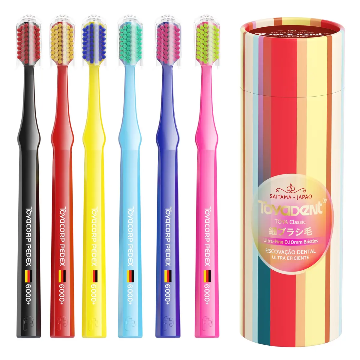 TOYADENT Escova Dentes Adulto Ultra Macia 6 Unidades (Colorida) | Cerdas Finas e Densas, Cabos Coloridos, Com Tampa Protetora, Higiene Bucal Diária, Para Família e Presente - 1