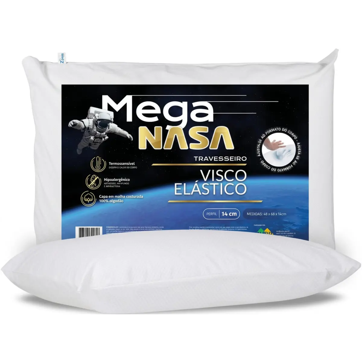 Z Pass Sleep Travesseiro Nasa Alto Mega Viscoelástico Altura 14cm Visco D40 Premium Capa 100% algodão para fronhas 50x70cm - Branco - 1