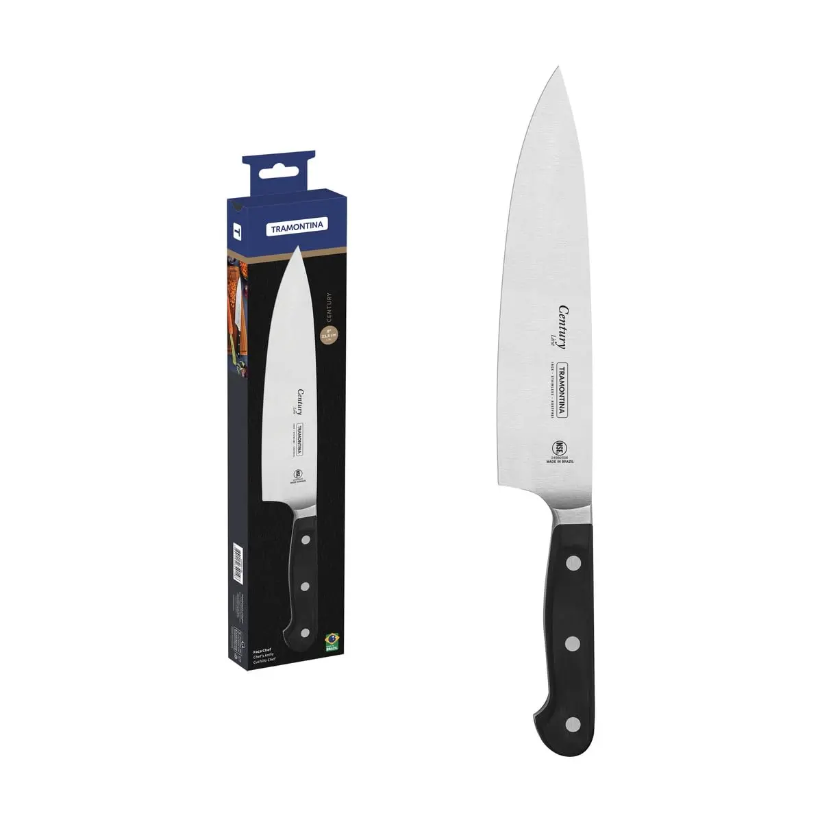 Faca Chef Tramontina Century Com Lâmina Em Aço Inox E Cabo Em Policarbonato E Fibra De Vidro 8" - 1