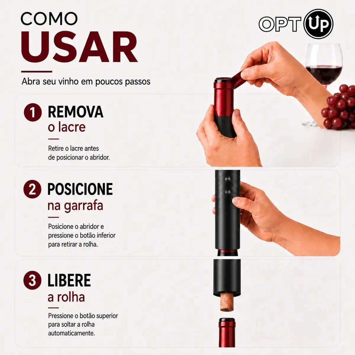 Abridor De Vinho Eletrico Automatico Recarregavel Usb-c Saca-rolhas Garrafa Portátil Presente Kit Vinho Optup thumbnail 5