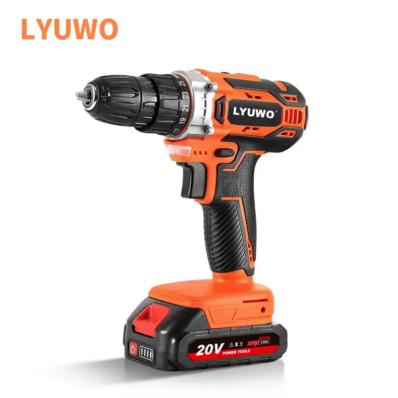 Parafusadeira Elétrica Sem Fio LYUWO 40N.m 25 Plus 1, Mandril Sem Chave, Duas Velocidades, Ferramenta a Bateria