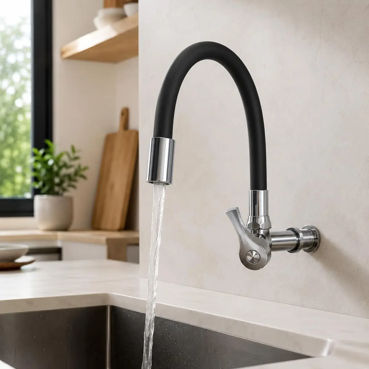 Torneira Gourmet de Parede para Cozinha, Flexível com Acionamento Prático, Bica Móvel, Design Moderno para Pia