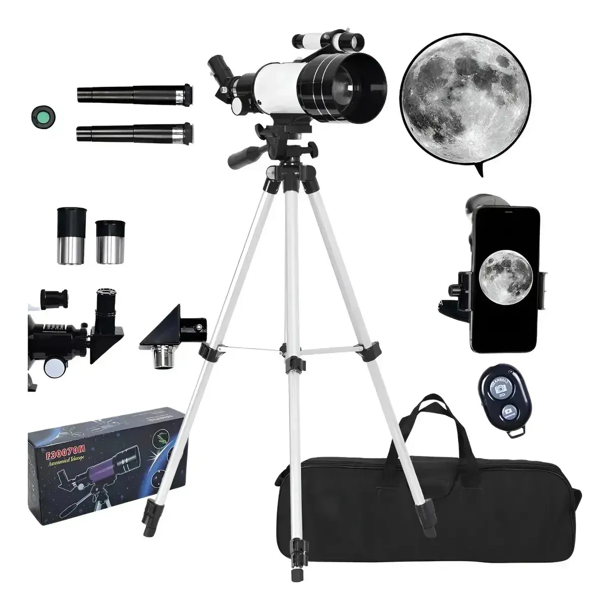Telescópio Astronômico 70mm Com Tripé F300 70m F30070m Ultra Cor Cinza