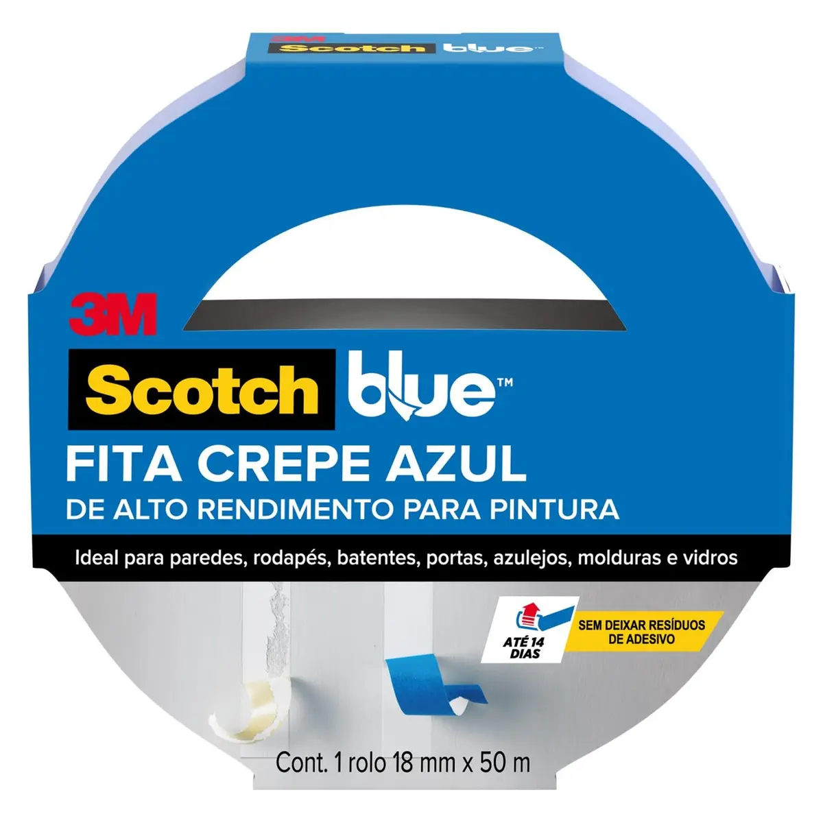 SCOTCH 3M Fita Crepe Profissional Scotch Blue 18 mm x 50 m 1 Unidade | Acabamento Profissional, Linha de Pintura Excelente, Removível Sem Resíduos, Permanece até 14 Dias, Multissuperfícies