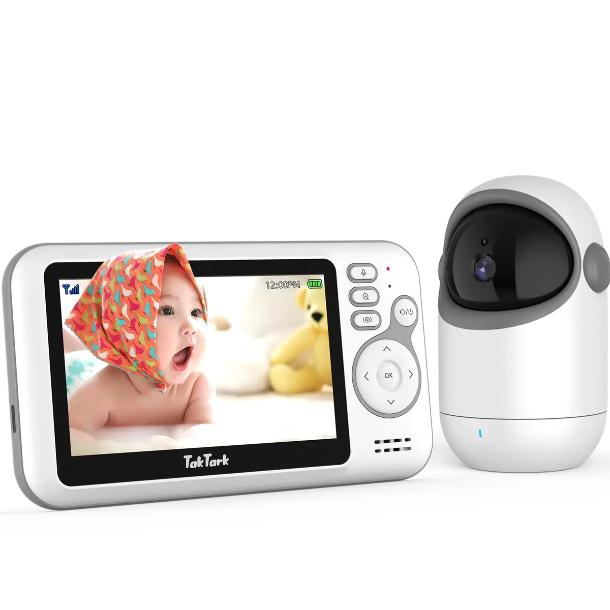 TakTark Babá Eletrônica, 4.3" Monitor de Bebê Sem WiFi com Câmera e Áudio – Remoto Zoom, Visão Noturna, Sensor de Temperatura, Monitor Seguro para Quarto de Bebê, Idosos e Pets