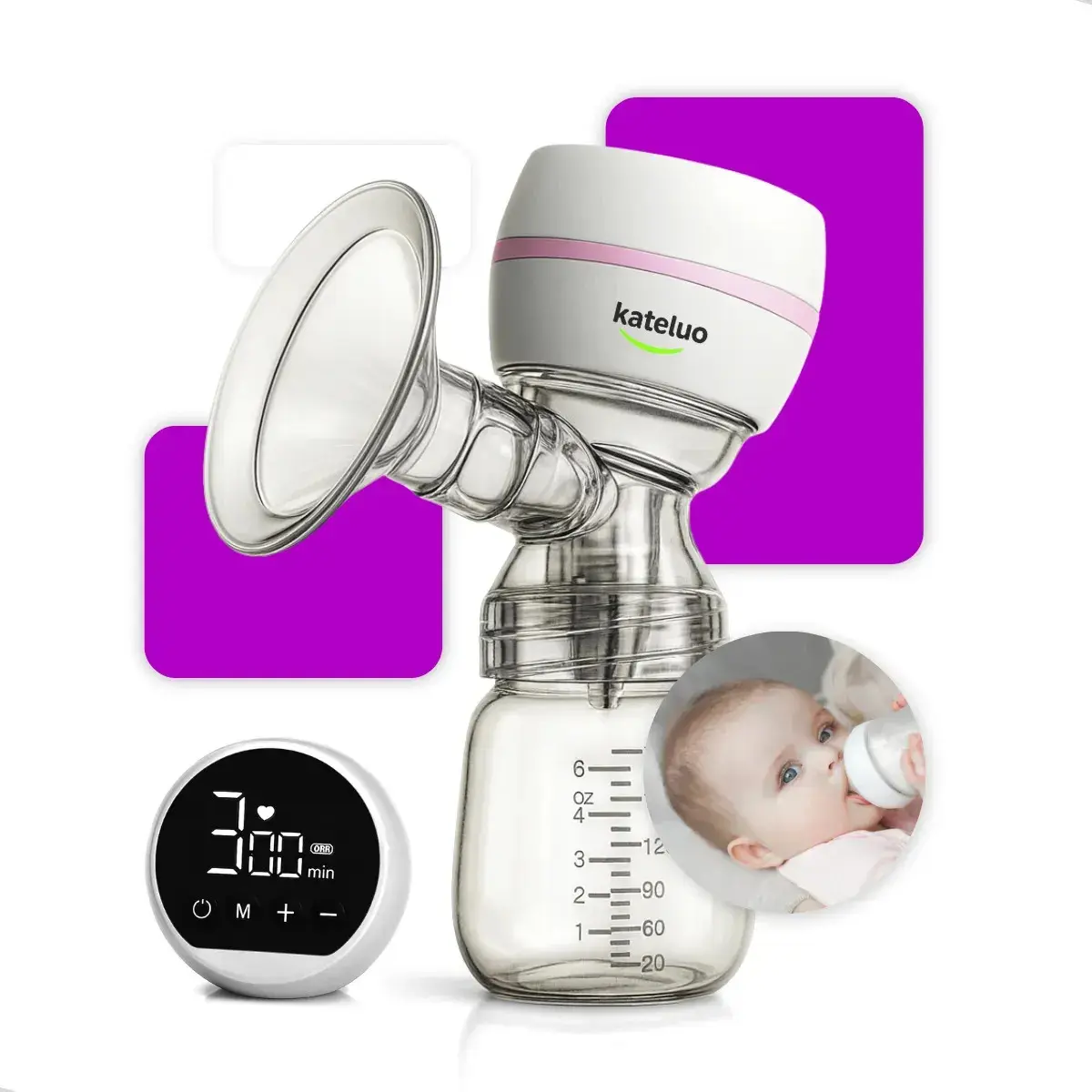 Bomba Tira Leite Materno Elétrica Portátil + Mamadeira Extratora Amamentação Sem BPA Coletor Sugador Bombinha Peito 3 Modos 9 Níveis de Sucção Recarregável Silenciosa Display Digita Kateluo