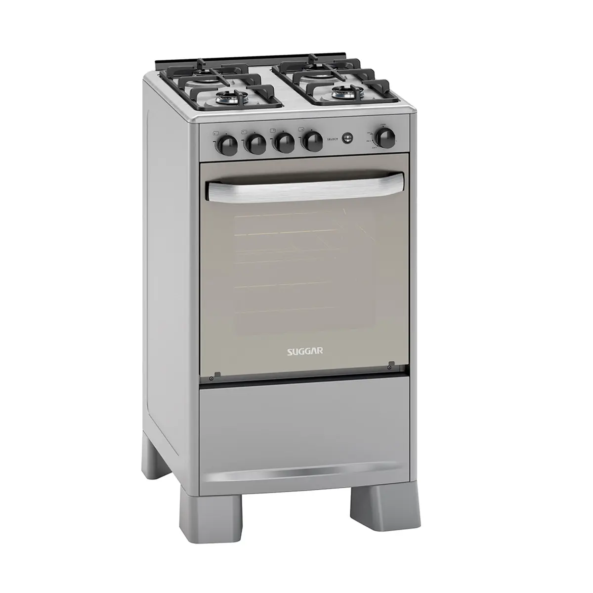 SUGGAR FOGÃO SELECT PRATA MESA DE INOX 4 BOCAS TREMPES DUPLAS FERRO FUNDIDO PORTA ESPELHADA ACENDIMENTO AUTOMÁTICO BIVOLT FGISL410PRIX
