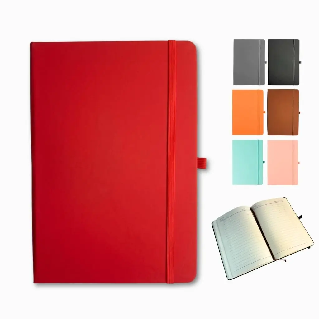 Caderno A5 Com Pauta 80 Folhas 80g Caderneta 14x21 com Suporte Para Caneta Capa Dura Emborrachada Cor Vermelho - 1 Unidade - 1