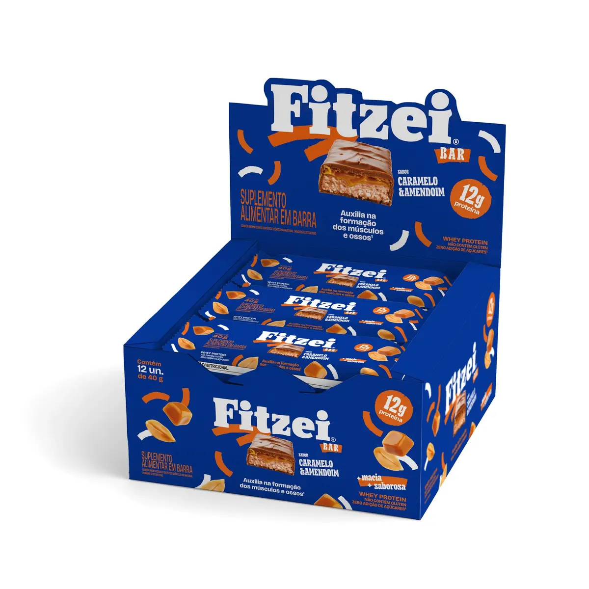 Vitafor - Fitzei 12 Barras de 40g - Caramelo e amendoim