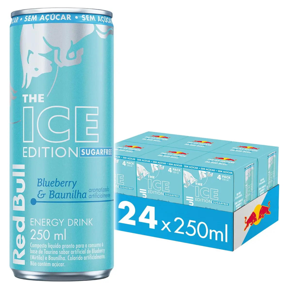 Red Bull Energético, Ice Edition, Blueberry e Baunilha, Sem Açúcar, 250ml, 24 latas - 1