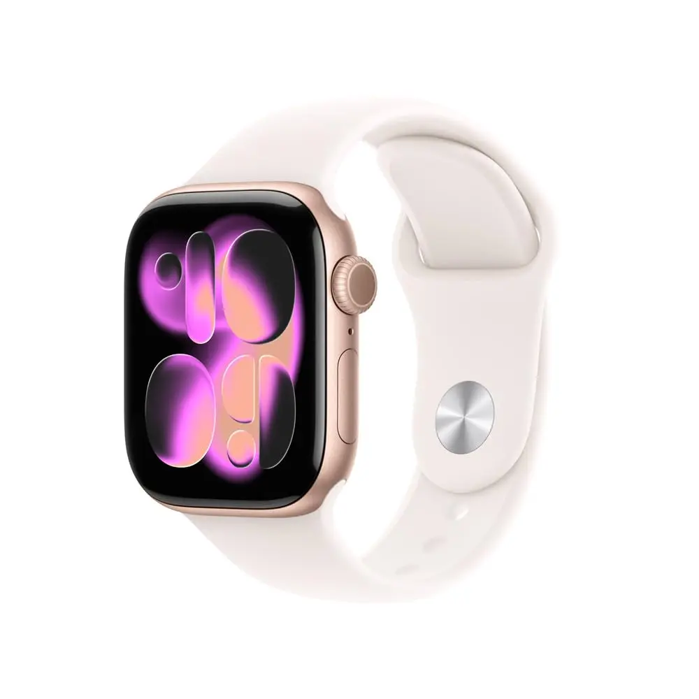 Apple Watch Series 11 GPS, Caixa em alumínio rosa‑dourado de 42 mm com Bracelete desportiva rosa leve - P/M