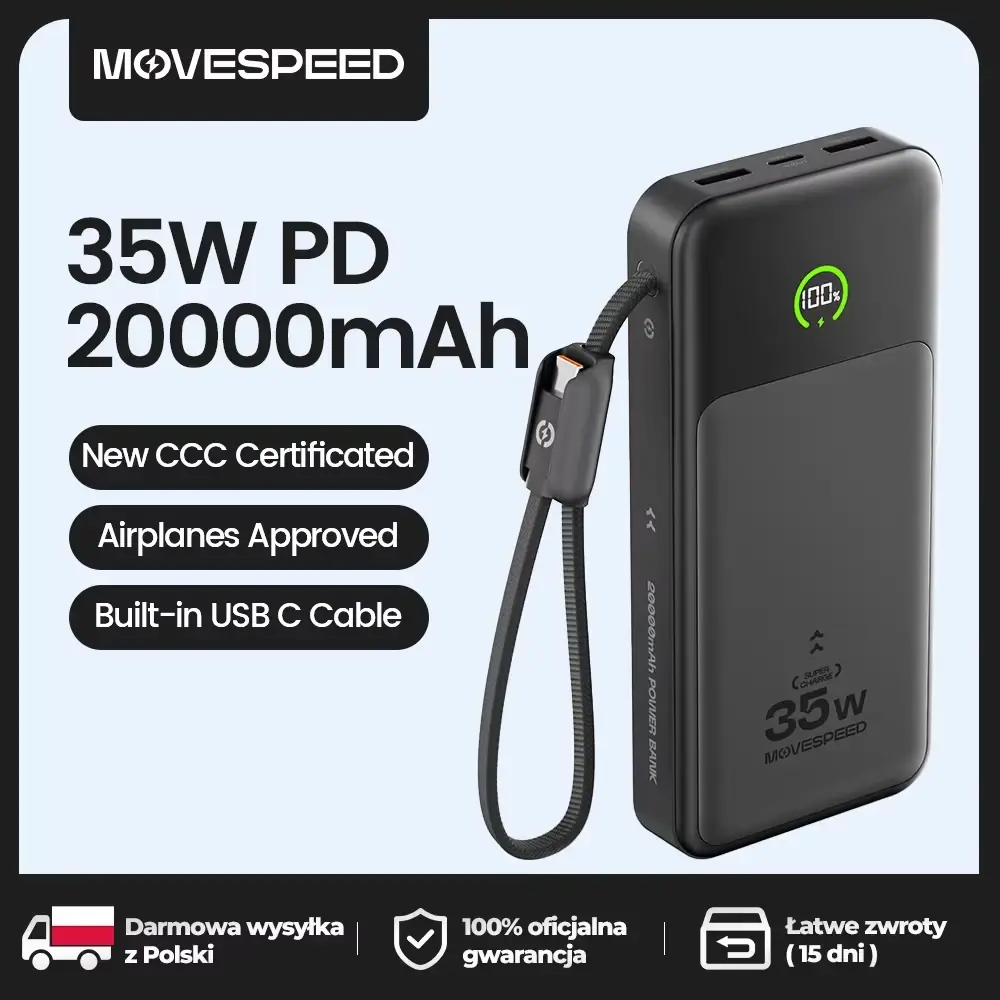 【CCC】MOVESPEED P20 Power Bank 20000mAh 35W PD Carregador Rápido Powerbank Bateria LFP Carregador Externo para iPhone Xiaomi Samsung