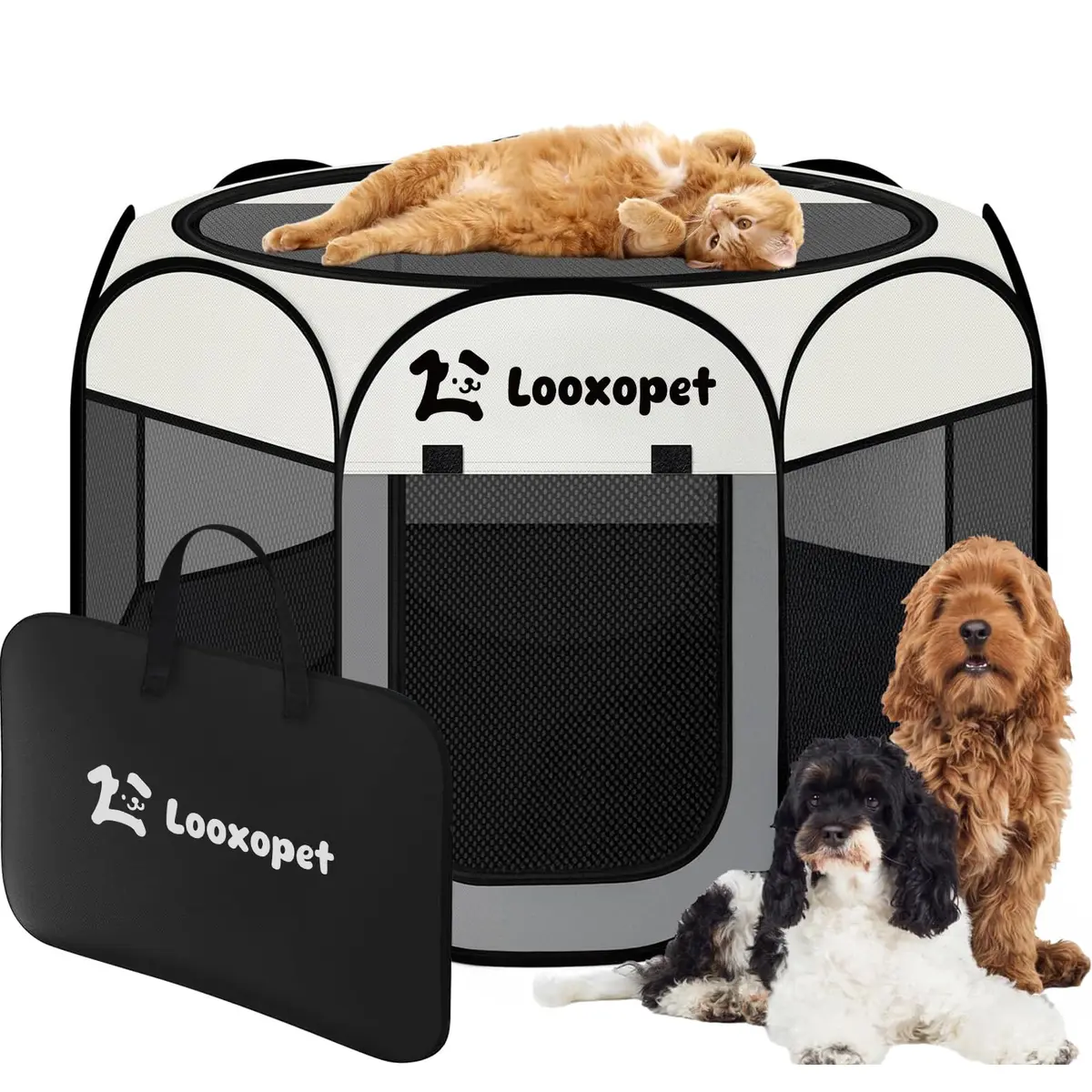 Cercadinho para Cachorros Grande, Cercado Pet Dobrável 114x114x58 cm | Tecido Oxford 600D Respirável, Estrutura de 8 Painéis, com Zíper - 1