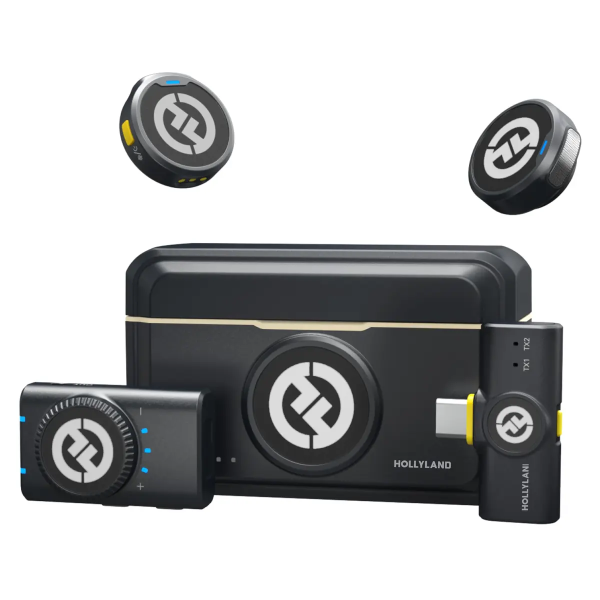 Hollyland Lark M2 Microfone de Lapela Sem Fio, Mini Microfone 48kHz/24bit, Cancelamento de Ruído para Gravação e Transmissão, Compatível com iPhone/Camera/Android/PC(2TX+2RX+Estojo de Carregamento) - 1