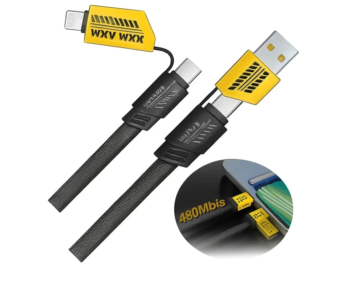 Cabo Turbo 4 em 1 65W Compatível com Lightning USB-C USB-A Nylon | Versatilidade de Conexões, Menos Cabos e Praticidade em Viagens