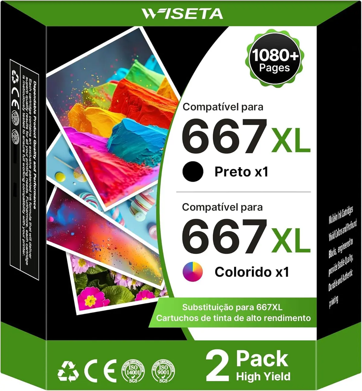 WISETA Cartucho de Tinta Compatível com HP 667 667XL Para DeskJet 2376 | Compatível com DeskJet Ink Advantage 2775 2776 2374 1275 2375 6475 6476 6075 5076 5276, 1 Preto 1 Colorido