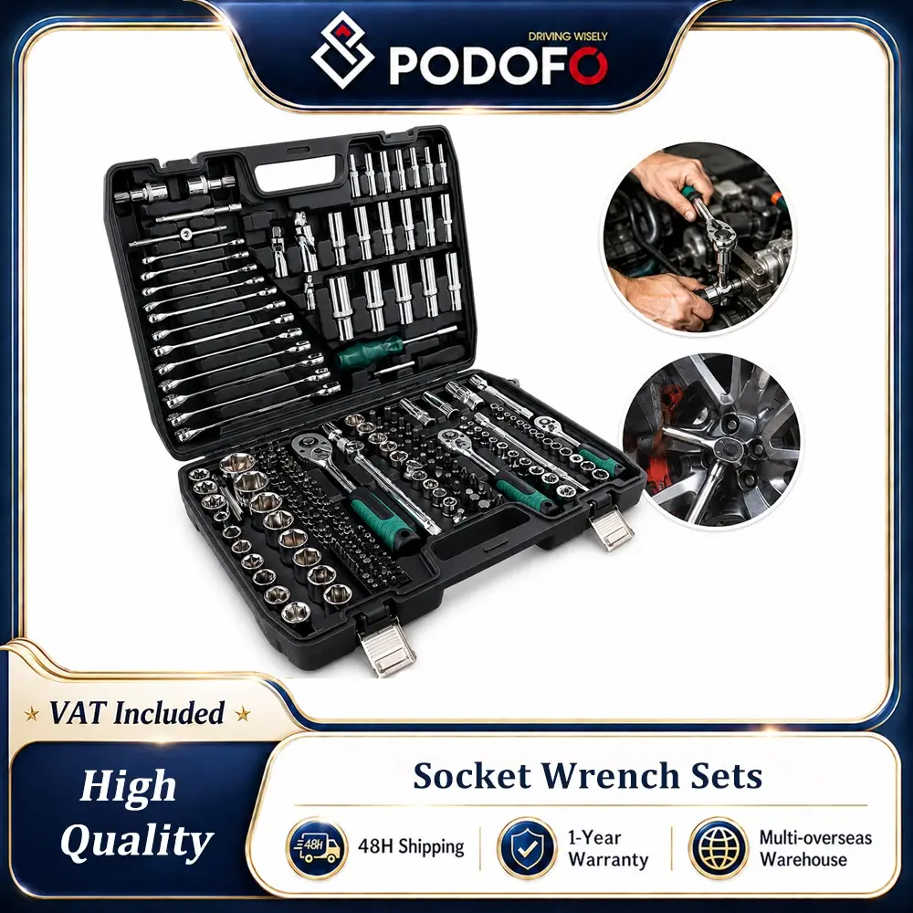 Podofo 216 Peças: Novo Kit Avançado de Ferramentas para Mecânicos Automotivos – Jogo de Soquetes 1/4”, 3/8”, 1/2” com Chave Catraca de 24 Dentes Ergonômica – Ideal para Reparo Automotivo, Motocicletas e Manutenção Doméstica/Garagem - 1