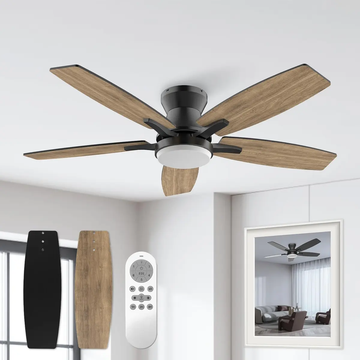 Airwit Ventilador de Teto 106,7 cm com Luz LED, Economia de Energia | Motor DC Reversível, 6 Velocidades, Controle Remoto, Bivolt 110-220V