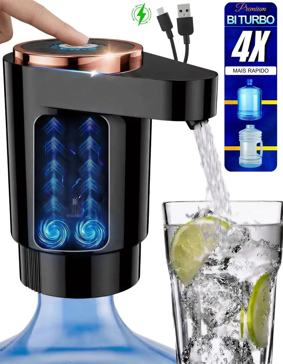 Bomba Agua Elétrica Usb Recarregável Para Galao Dispenser Automatico Touch Portatil Agua Mineral Garrafao Sem Fio Cozinha Empresa Camping Viagem Rapido Silencioso capacidade até 20 Litros - 1