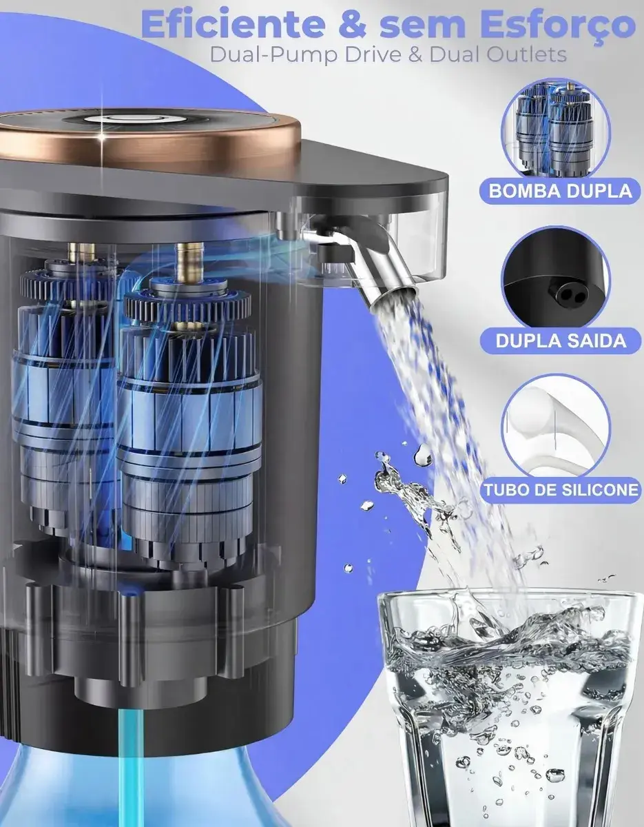 Bomba Agua Elétrica Usb Recarregável Para Galao Dispenser Automatico Touch Portatil Agua Mineral Garrafao Sem Fio Cozinha Empresa Camping Viagem Rapido Silencioso capacidade até 20 Litros thumbnail 3