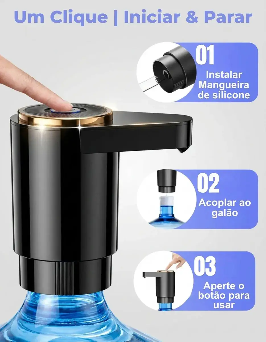 Bomba Agua Elétrica Usb Recarregável Para Galao Dispenser Automatico Touch Portatil Agua Mineral Garrafao Sem Fio Cozinha Empresa Camping Viagem Rapido Silencioso capacidade até 20 Litros thumbnail 4