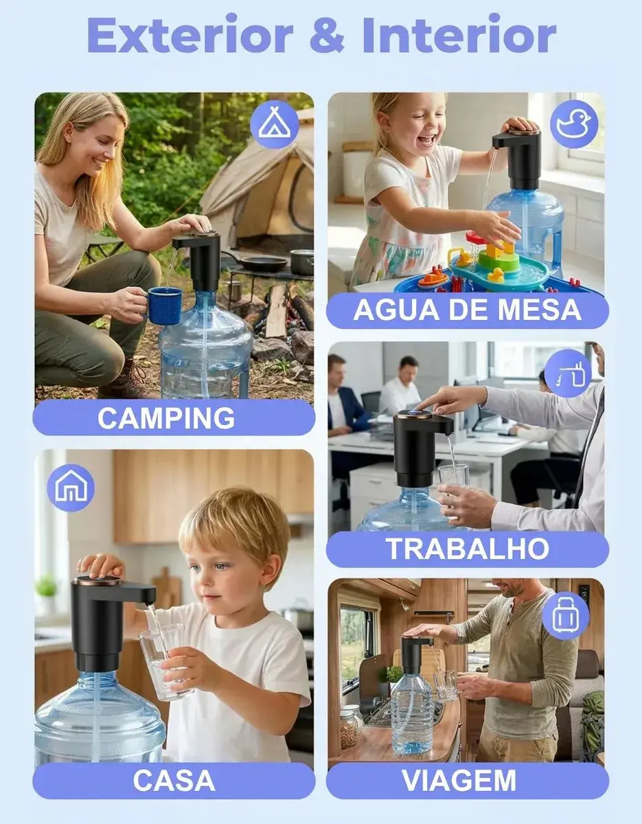 Bomba Agua Elétrica Usb Recarregável Para Galao Dispenser Automatico Touch Portatil Agua Mineral Garrafao Sem Fio Cozinha Empresa Camping Viagem Rapido Silencioso capacidade até 20 Litros thumbnail 6