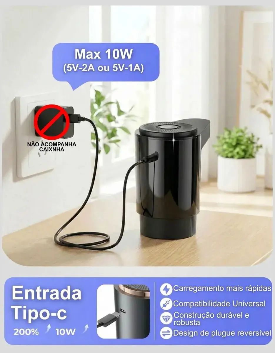 Bomba Agua Elétrica Usb Recarregável Para Galao Dispenser Automatico Touch Portatil Agua Mineral Garrafao Sem Fio Cozinha Empresa Camping Viagem Rapido Silencioso capacidade até 20 Litros thumbnail 8
