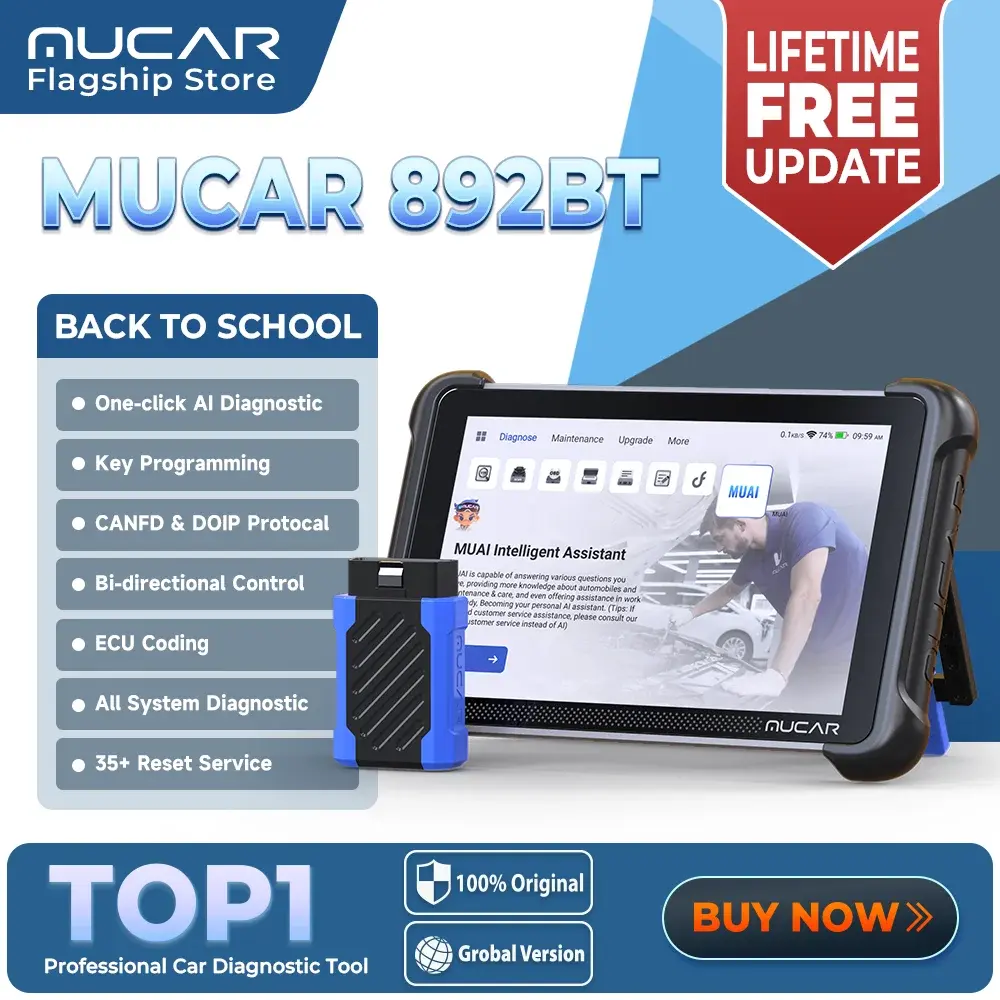 MUCAR 892BT Ferramenta de Diagnóstico Automotivo com IA: Programação de Chaves, Scanner OBD2 Bidirecional, Codificação de ECU, CANFD, DOIP, 35 Resets, Vida Útil Completa do Sistema, Atualização Gratuita
