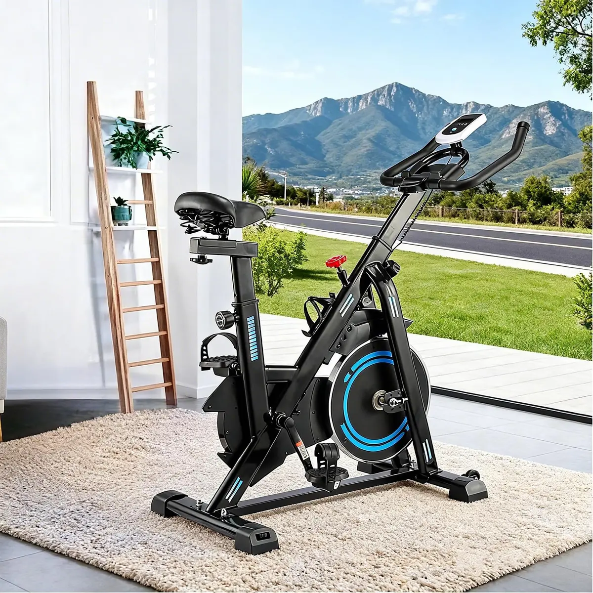 Bicicleta Ergométrica Spinning Magnética com Carcaça Transparente Fosca, Monitor Eletrônico, Volante de 5 kg, Suporta até 120 kg para Treino em Casa