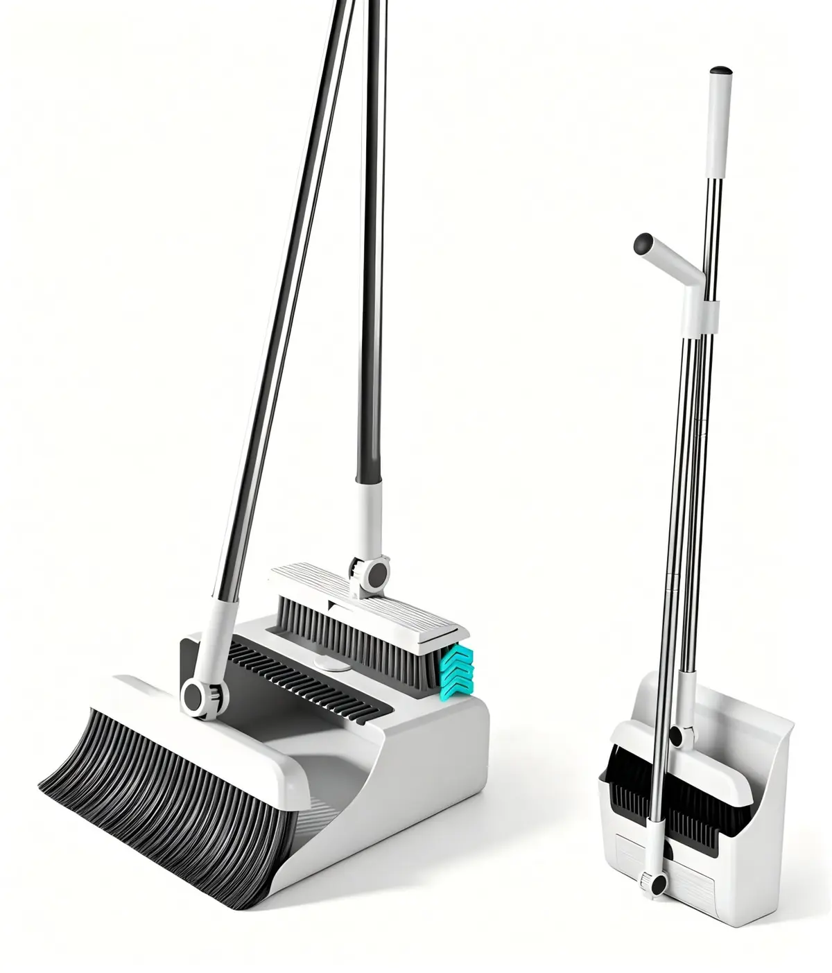EKROTOK Kit Vassoura e Pá Ajustável Limpeza 3 in1 Compacta Com Limpa Cerdas Cesto Lixo
