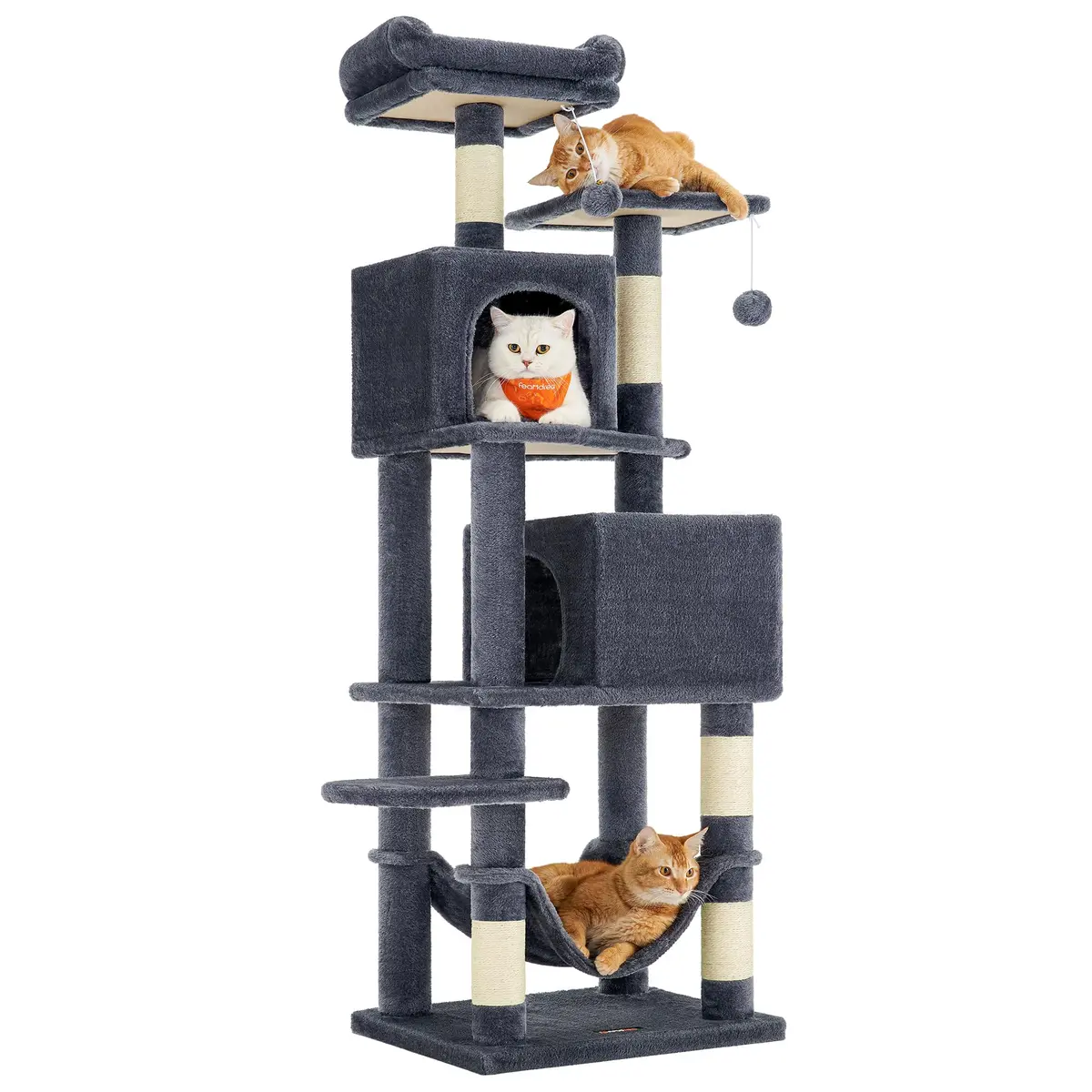Feandrea Torre para Gato Grande e Arranhador de Vários Níveis com Sisal e Veludo PV, Árvore Casa de Gatos 48.5x40x151 cm, Cinza Escuro BRPCT192G01V1 - 1