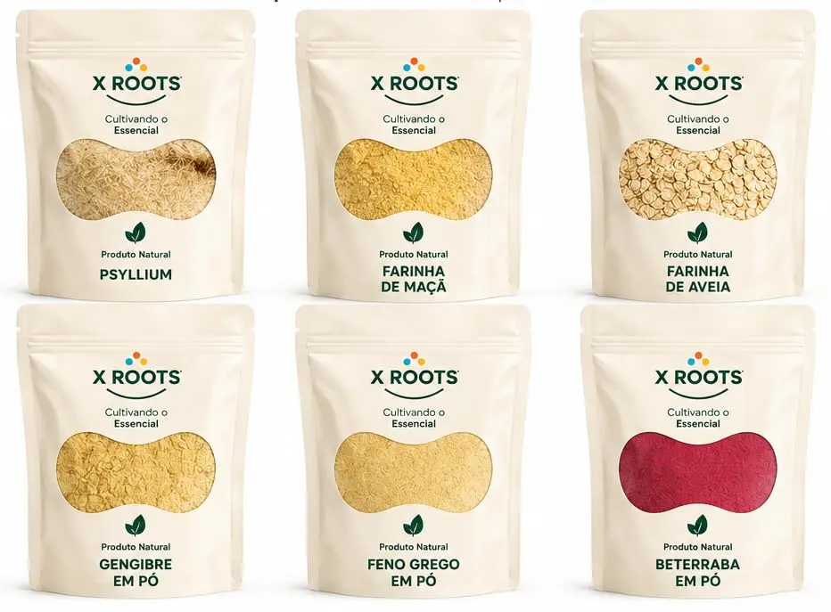 Kit Saúde Intestinal & Digestão X Roots – Psyllium, Farinha de Maçã, Gengibre em Pó, Farinha de Aveia, Farinha Grega e Beterraba em Pó – Mix Natural Premiu