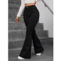 Calça Jeans Flare Alpha Street Wear Preta Feminina Cintura Alta e Caimento Perfeito