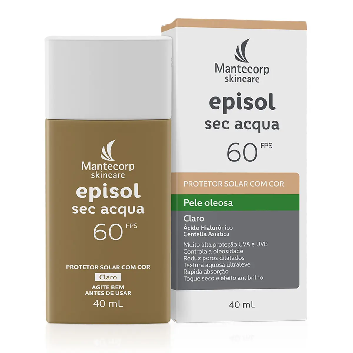 Mantecorp - Protetor Solar Episol Sec Acqua FPS 60 Claro - Base Aquosa Ultraleve com Cor - Proteção e Controle da Oleosidade - 40ml - 1